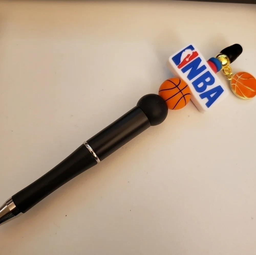 Handmade NBA Basketball Beaded Silicone Focal Bead Pen